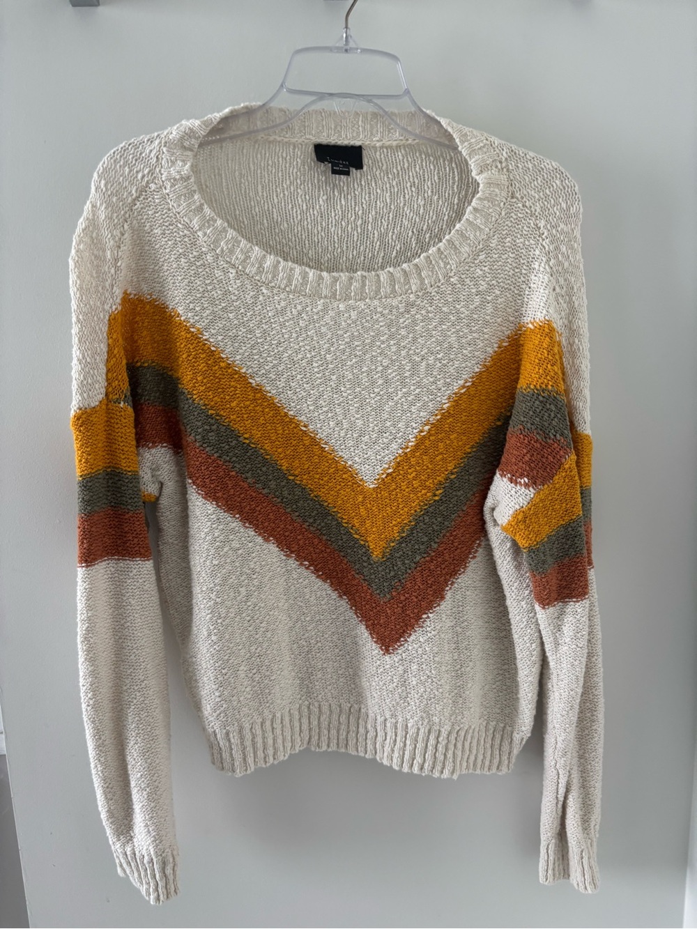 Lumiere Cream Chevron Sweater with Mustard, Olive & Rust Stripes - Picture 3 of 5